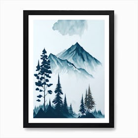 Mountain And Forest In Minimalist Watercolor Vertical Composition 292 Art Print