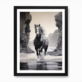 A Horse Oil Painting In Pfeiffer Beach California, Usa, Portrait 4 Art Print