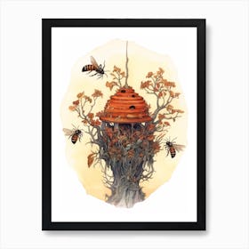 Blood Bee Beehive Watercolour Illustration 1 Art Print