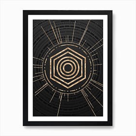 Geometric Glyph Symbol in Gold with Radial Array Lines on Dark Gray n.0157 Art Print
