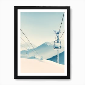 Off The Wire Zen Ski Lift Mountains Calm Pink Abstract Off Centre Art Print