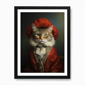 Cat In Red Hat Art Print