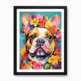 Bulldog Portrait With A Flower Crown, Matisse Painting Style 2 Art Print