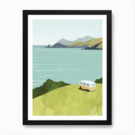 Van Life, Kombi Van Travel, Camping with Ocean View Art Print