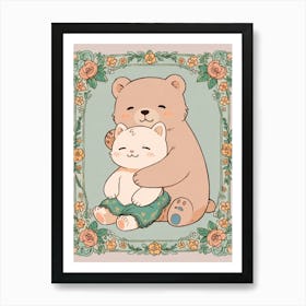 Teddy Bear And Cat Art Print