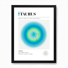 Taurus, Aura Gradient, Zodiac Sign Poster Art Print