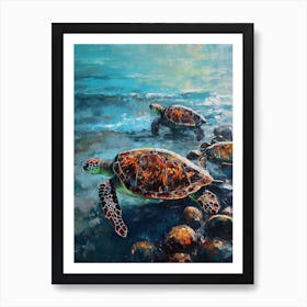 Sea Turtles Underwater Painting Style 1 Art Print