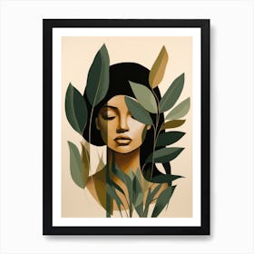 Portrait Of A Woman With Leaves Art Print