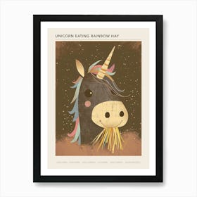 Unicorn Eating Rainbow Hay Muted Pastels Poster Art Print