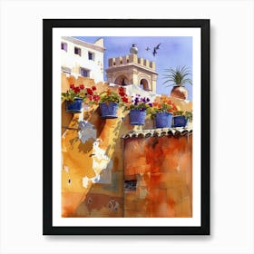 Watercolour Of Flowers On A Wall Art Print