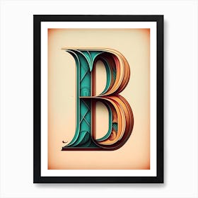 B, Letter, Alphabet Retro Drawing 6 Art Print
