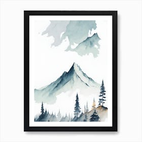 Mountain And Forest In Minimalist Watercolor Vertical Composition 43 Art Print