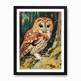 Tawny Owl Relief Illustration 3 Art Print