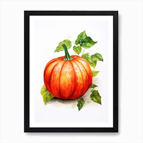 Red Kuri Squash Pumpkin Watercolour Illustration 2 Art Print