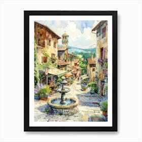 Watercolor Of Italian Village Art Print