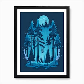 A Fantasy Forest At Night In Blue Theme 99 Art Print
