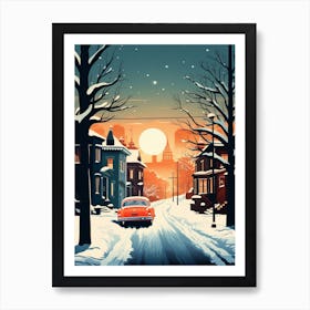 Winter Travel Night Illustration Boston Usa 4 Art Print