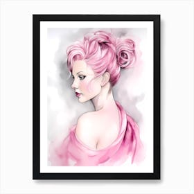 Portrait Of A Girl With Pink Hair Art Print