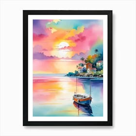 Sunset Boat Art Print