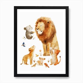 African Lion Interaction With Other Wildlife Clipart 4 Art Print