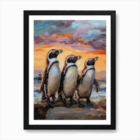 African Penguin Paradise Harbor Oil Painting 1 Art Print