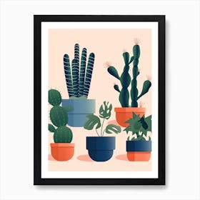 Collection Of Potted Cacti Illustration 2 Art Print