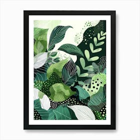 Abstract Green Leaves Art Print