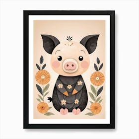 Floral Cute Baby Pig Nursery (15) Art Print