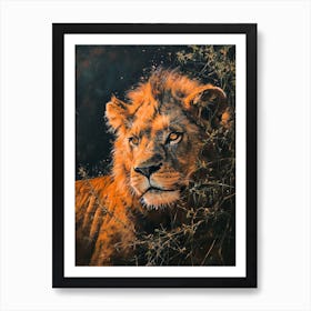 Barbary Lion Night Hunt Acrylic Painting 2 Art Print