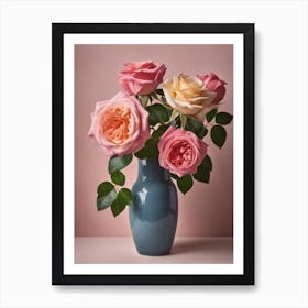 A Vase Of Pink Roses 55 Art Print