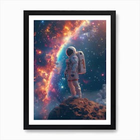 Space Odyssey: Retro Poster featuring Asteroids, Rockets, and Astronauts: Space Astronaut In Space Poster