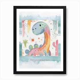 Cute Muted Pastel Dryosaurus Dinosaur 2 Poster Art Print