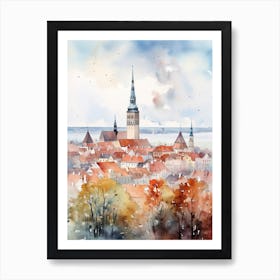 Tallinn Estonia In Autumn Fall, Watercolour 4 Art Print