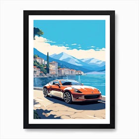 A Nissan Z Car In The Lake Como Italy Illustration 2 Art Print
