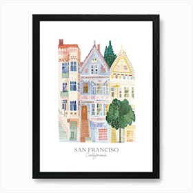 San Francisco California Houses Gouache Travel Illustration Art Print