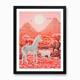 Zebra & Calf In The Mountains Art Print