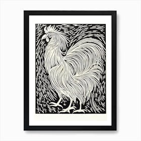 Rooster Linocut Bird Art Print