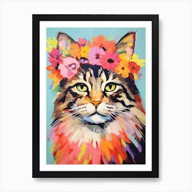 Maine Coon Cat With A Flower Crown Painting Matisse Style 3 Art Print