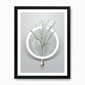 Vintage Narcissus Candidissimus Minimalist Botanical Geometric Circle on Soft Gray n.0154 Art Print