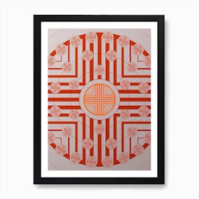 Geometric Abstract Glyph Circle Array in Tomato Red n.0157 Art Print
