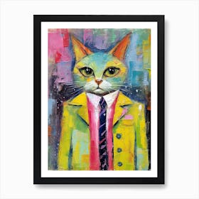 Purrfectly Vogue; Cat Inspired Oil Brush Strokes Art Print