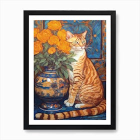 Marigold With A Cat 4 Art Nouveau Style Art Print