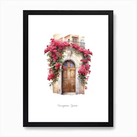 Tarragona, Spain   Mediterranean Doors Watercolour Painting 1 Poster Art Print