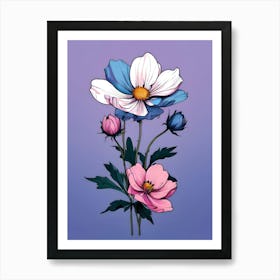 Pink And Blue Flowers 1 Art Print