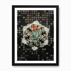 Vintage Cudweeds Flower Wreath on Dot Bokeh Pattern n.0614 Art Print