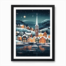 Winter Travel Night Illustration Troms Norway 2 Art Print