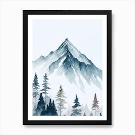 Mountain And Forest In Minimalist Watercolor Vertical Composition 297 Art Print