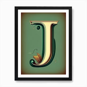 J, Letter, Alphabet Retro Drawing 3 Art Print