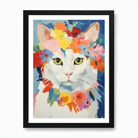 Turkish Angora Cat With A Flower Crown Painting Matisse Style 6 Art Print