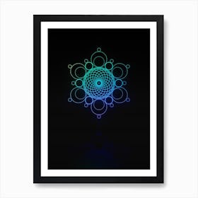 Neon Blue and Green Abstract Geometric Glyph on Black n.0032 Art Print